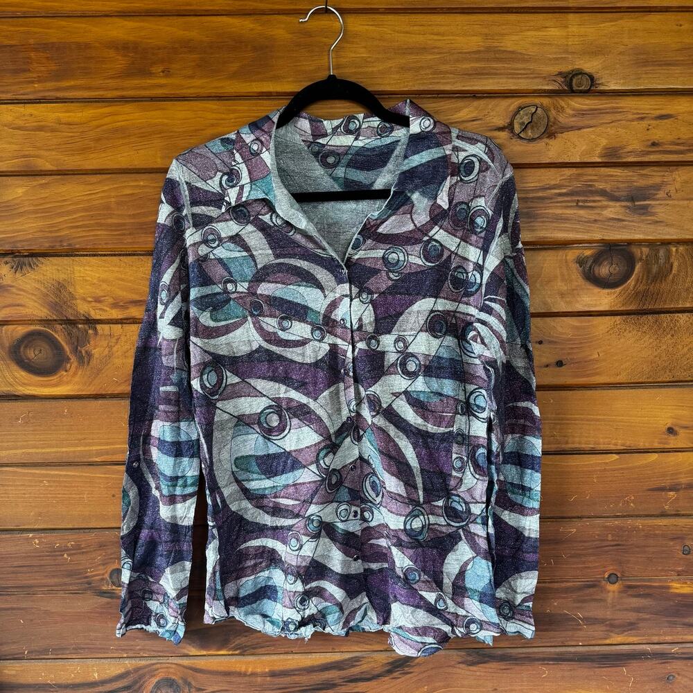 VINTAGE | Y2K Festival Whimsygoth Pucciesque  Long Sleeve BlouseTop Size S